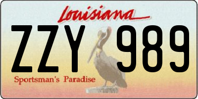 LA license plate ZZY989