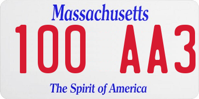 MA license plate 100AA3