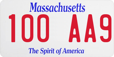 MA license plate 100AA9