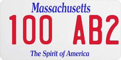 MA license plate 100AB2