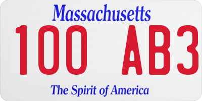 MA license plate 100AB3