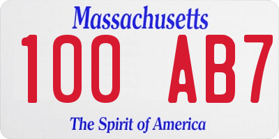 MA license plate 100AB7