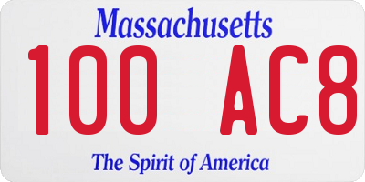 MA license plate 100AC8