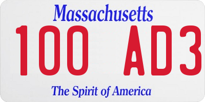 MA license plate 100AD3