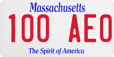MA license plate 100AE0