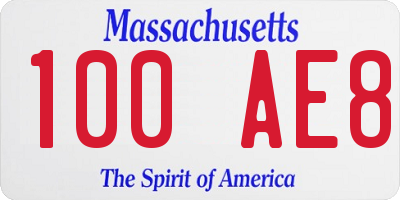 MA license plate 100AE8