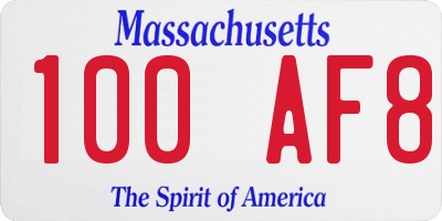 MA license plate 100AF8