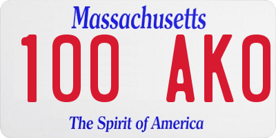 MA license plate 100AK0