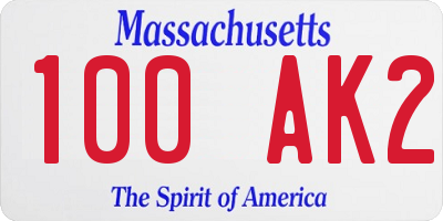 MA license plate 100AK2