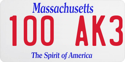 MA license plate 100AK3