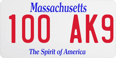 MA license plate 100AK9