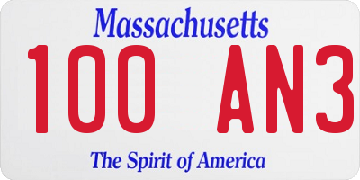 MA license plate 100AN3