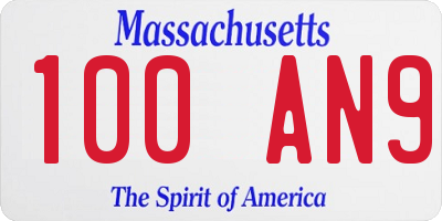 MA license plate 100AN9