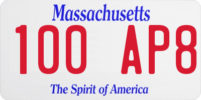 MA license plate 100AP8