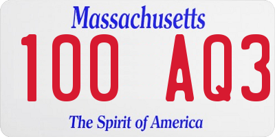 MA license plate 100AQ3