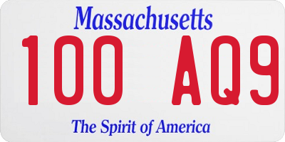 MA license plate 100AQ9