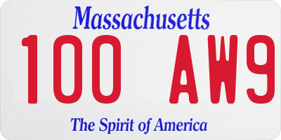 MA license plate 100AW9