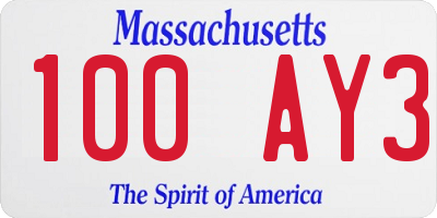 MA license plate 100AY3