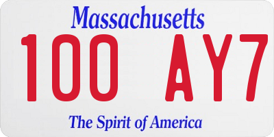 MA license plate 100AY7
