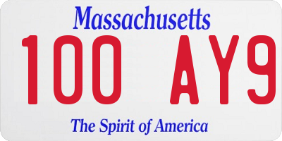 MA license plate 100AY9