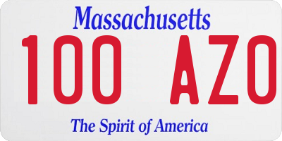 MA license plate 100AZ0