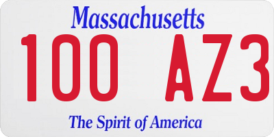 MA license plate 100AZ3