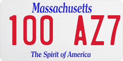 MA license plate 100AZ7