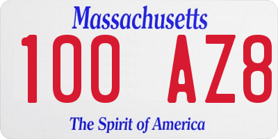 MA license plate 100AZ8