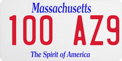 MA license plate 100AZ9