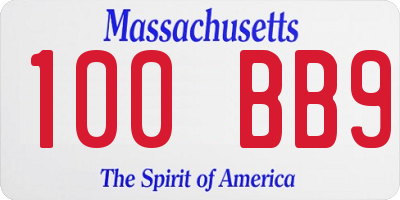 MA license plate 100BB9