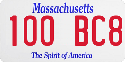 MA license plate 100BC8