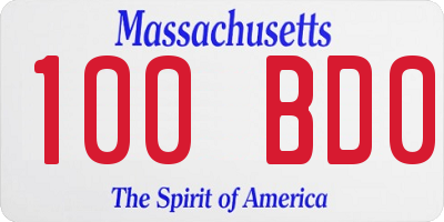 MA license plate 100BD0