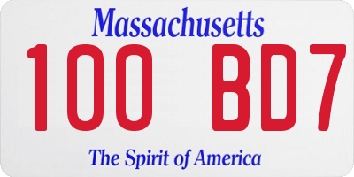 MA license plate 100BD7