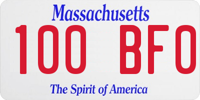 MA license plate 100BF0