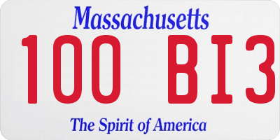 MA license plate 100BI3