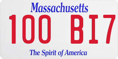 MA license plate 100BI7