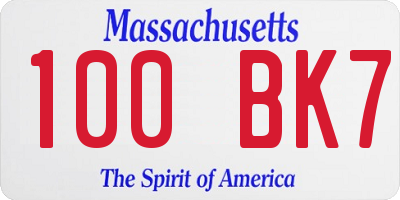 MA license plate 100BK7