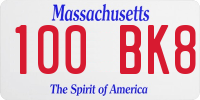 MA license plate 100BK8