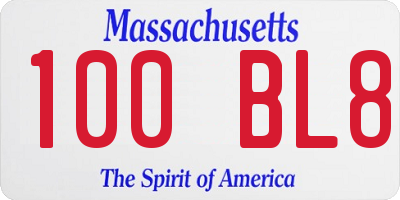 MA license plate 100BL8