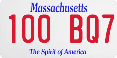MA license plate 100BQ7