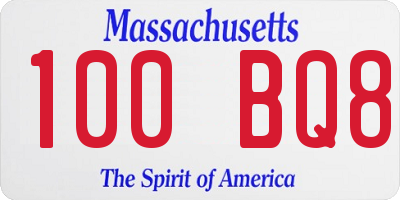 MA license plate 100BQ8