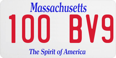 MA license plate 100BV9