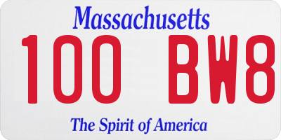 MA license plate 100BW8