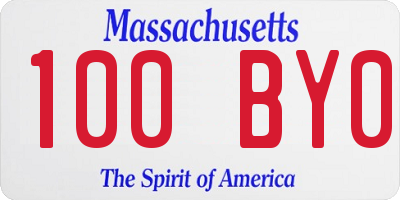 MA license plate 100BY0