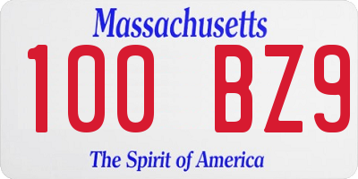 MA license plate 100BZ9