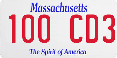 MA license plate 100CD3