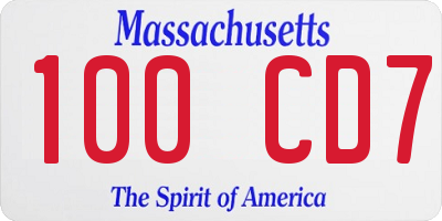 MA license plate 100CD7