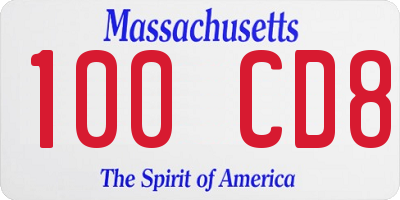 MA license plate 100CD8