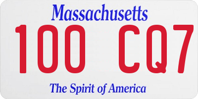 MA license plate 100CQ7