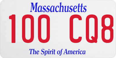 MA license plate 100CQ8